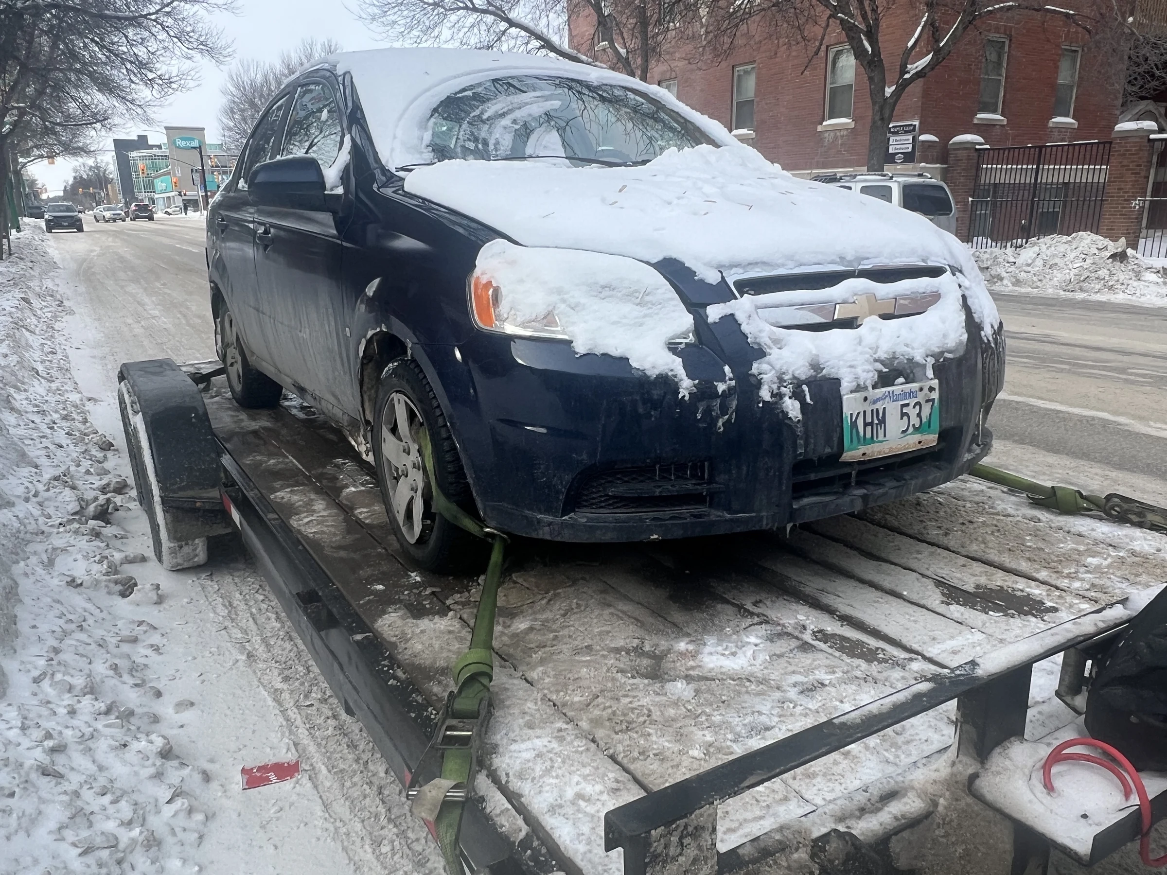 Blue Car on Flatbed