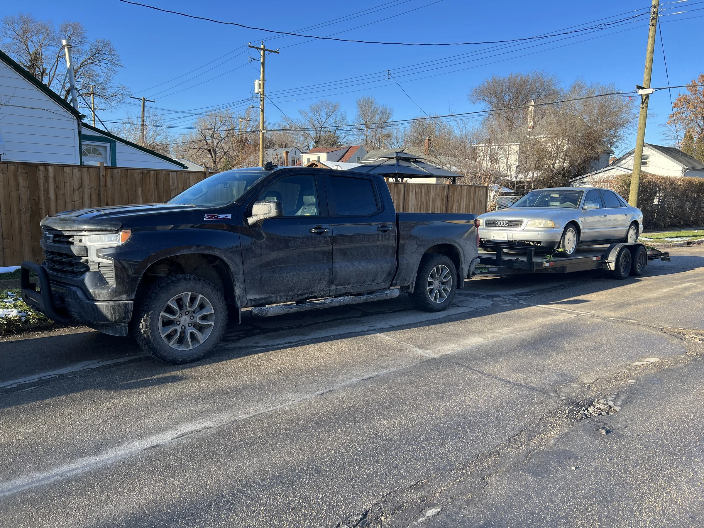Pickup Truck with Trailer and Car