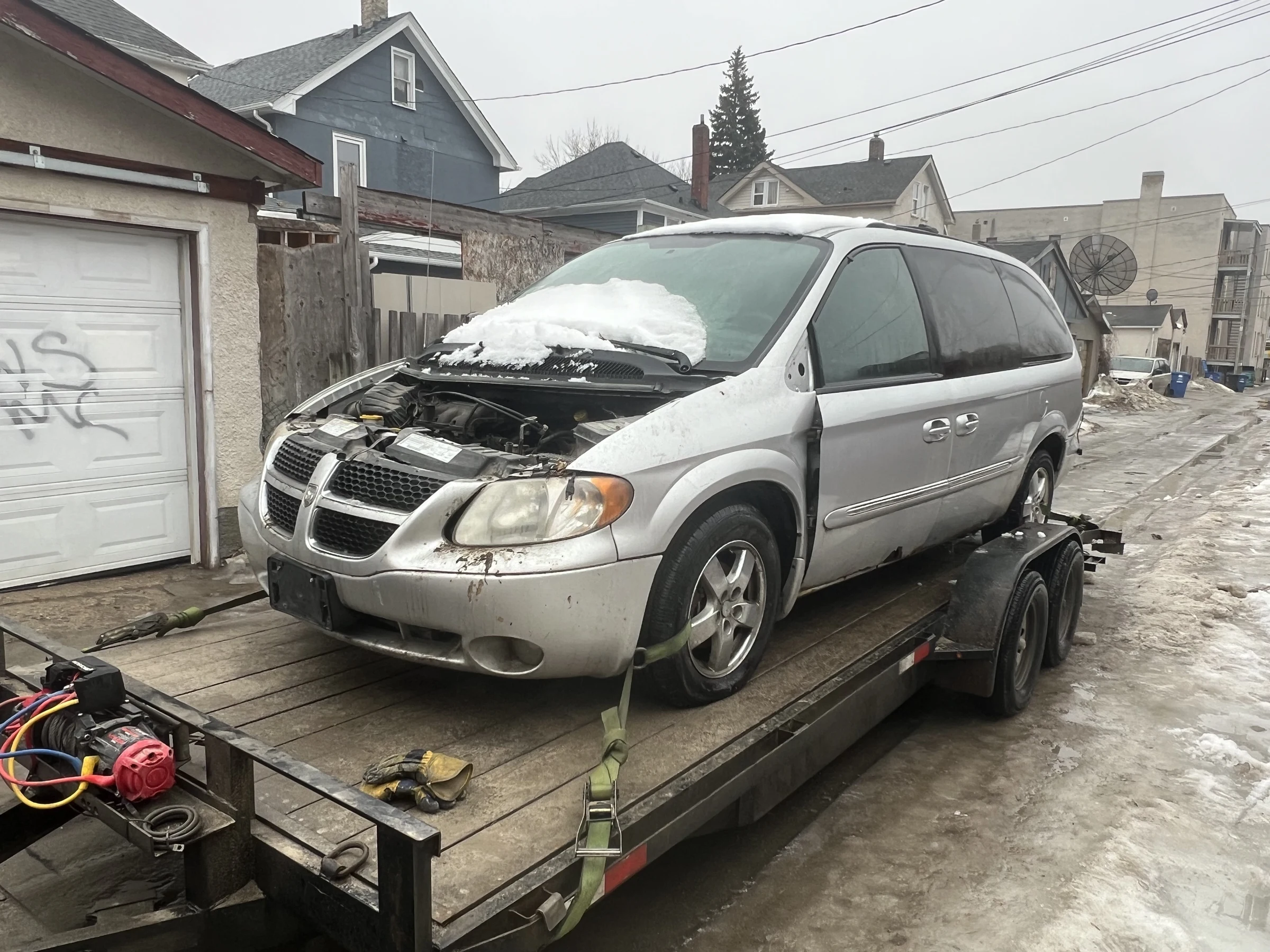 Minivan with Open Hood