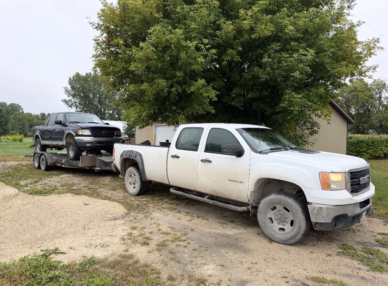 White Pickup Truck with Trailer