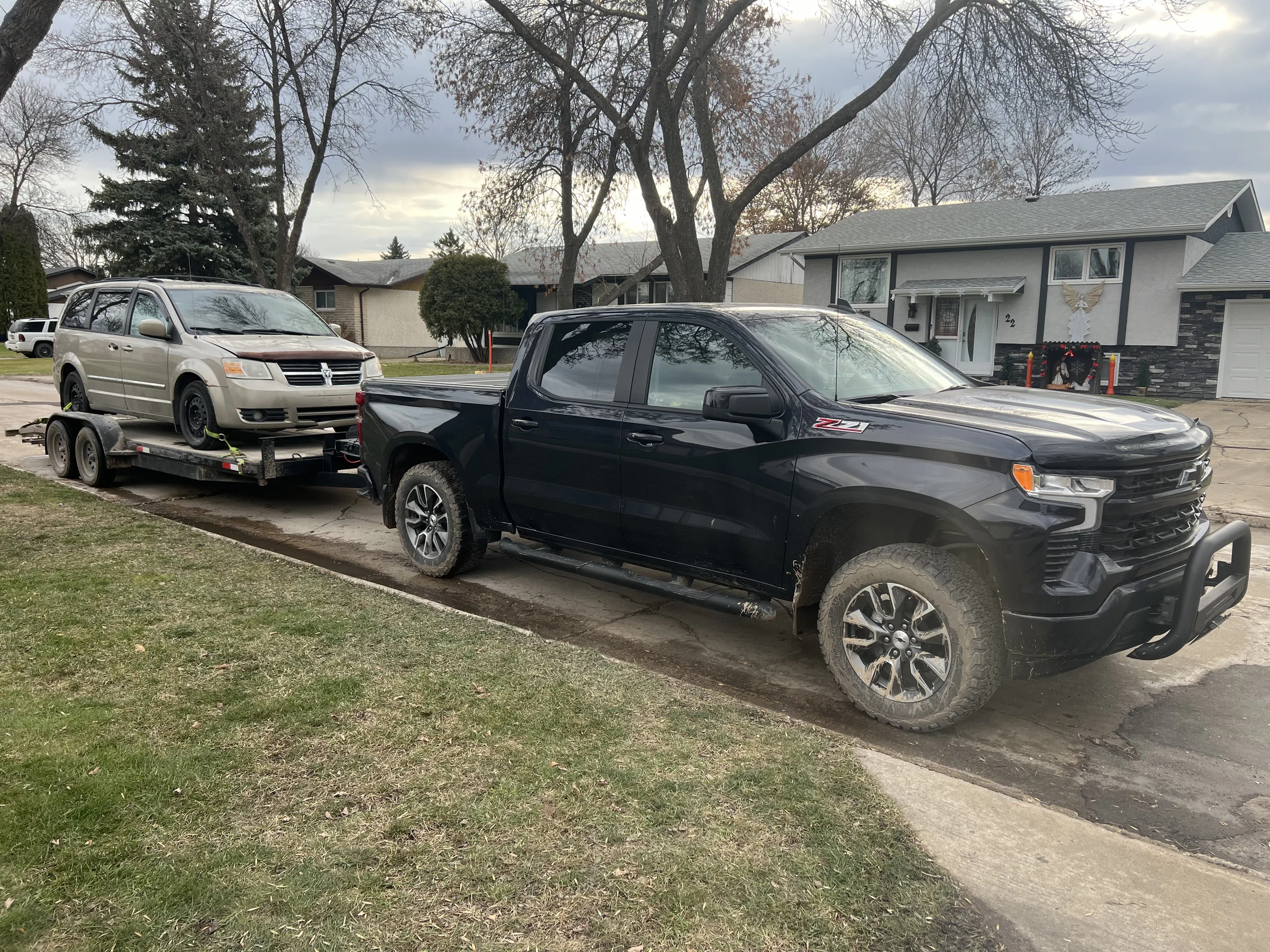 Truck with Trailer and Car