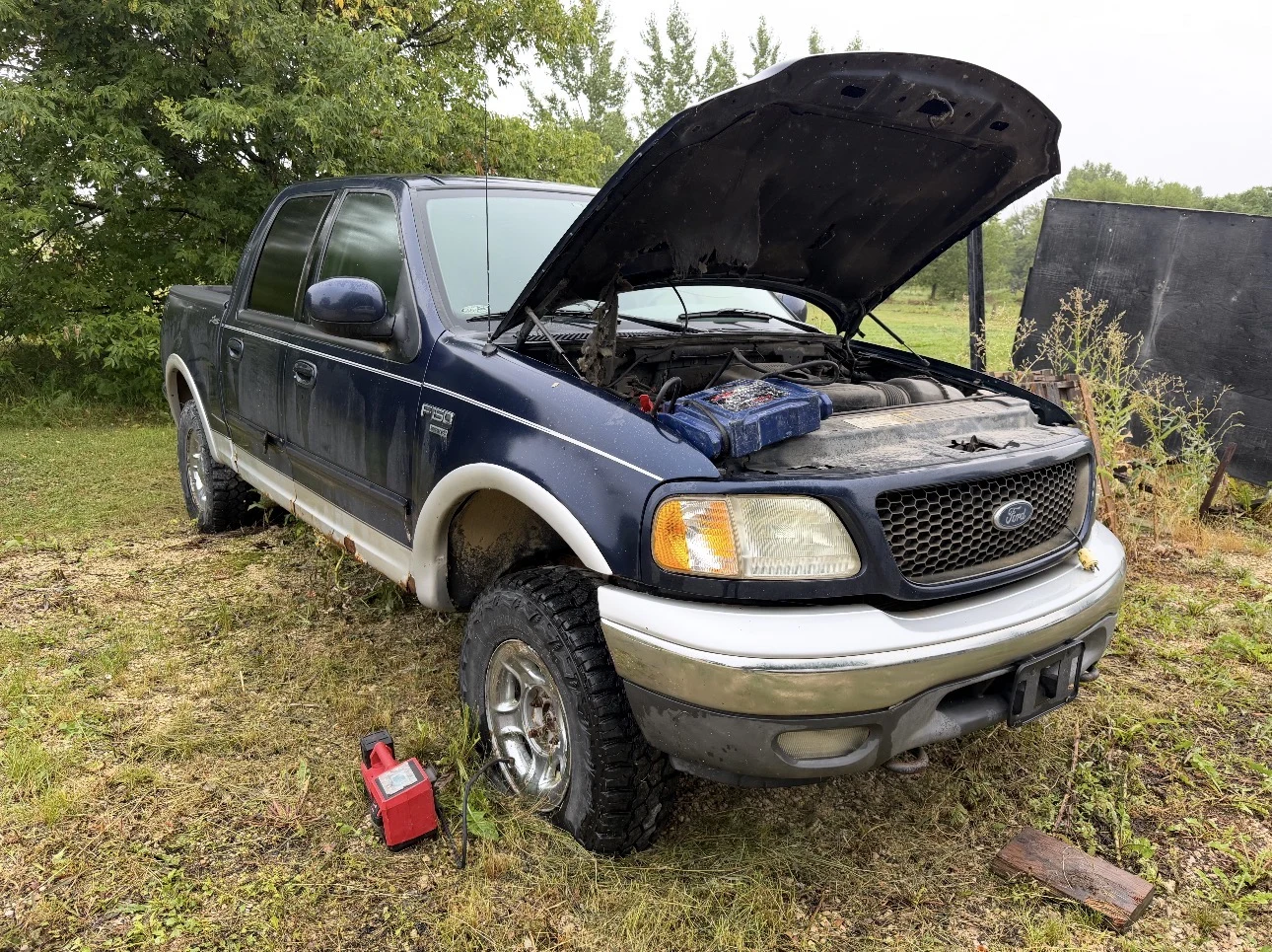 Blue Truck with Hood Open